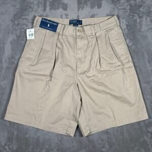 Polo Ralph Lauren Tyler Shorts Beige Pleated Classic Chino Size 34 NWT